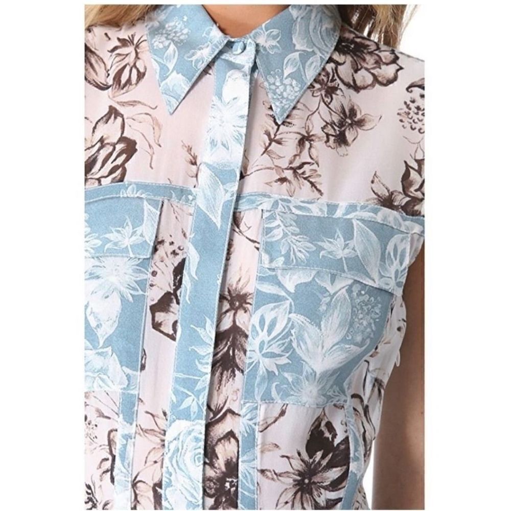3.1 Phillip Lim Floral Silk Shirt Dress Blue Cream Grommet Collared Women’s Sz 2 - Picture 4 of 16